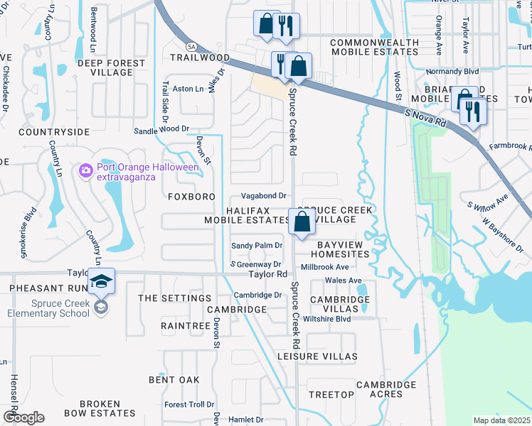 map of restaurants, bars, coffee shops, grocery stores, and more near 1240 Sparton Avenue in Port Orange