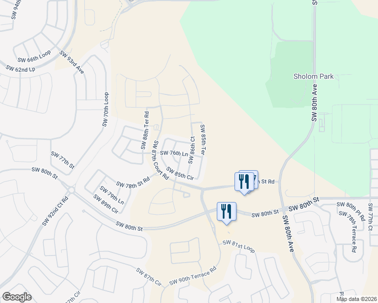 map of restaurants, bars, coffee shops, grocery stores, and more near 7709 Southwest 86th Court Road in Ocala