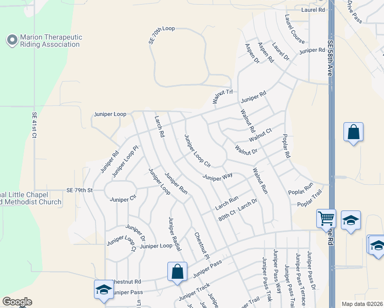 map of restaurants, bars, coffee shops, grocery stores, and more near 121 Juniper Loop Circle in Ocala