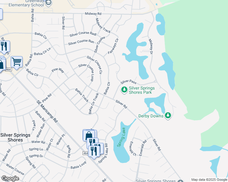 map of restaurants, bars, coffee shops, grocery stores, and more near 617 Silver Pass in Ocala