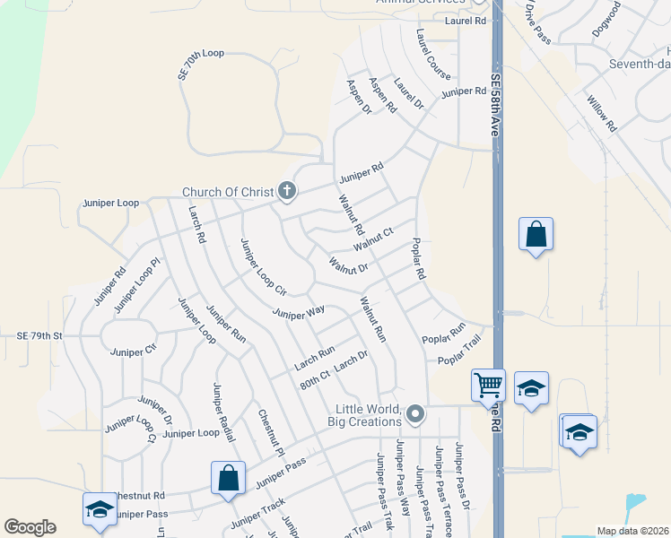map of restaurants, bars, coffee shops, grocery stores, and more near 46 Juniper Loop Circle in Ocala