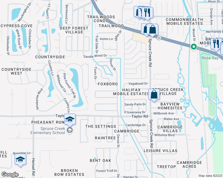 map of restaurants, bars, coffee shops, grocery stores, and more near 617 Moonpenny Circle in Port Orange
