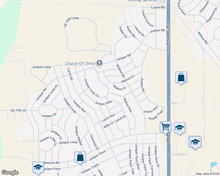 map of restaurants, bars, coffee shops, grocery stores, and more near 46 Juniper Loop Circle in Ocala