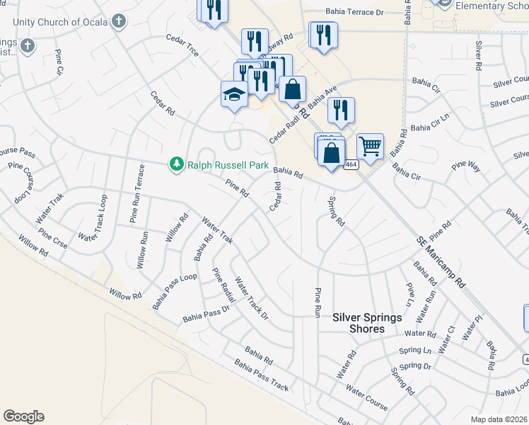 map of restaurants, bars, coffee shops, grocery stores, and more near 4 Pine Radial in Ocala
