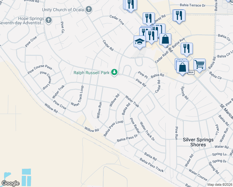 map of restaurants, bars, coffee shops, grocery stores, and more near 201 Willow Road in Ocala