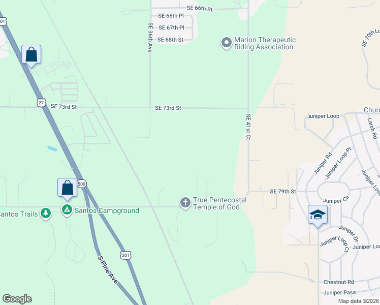 map of restaurants, bars, coffee shops, grocery stores, and more near 7529 Southeast 36th Avenue in Ocala