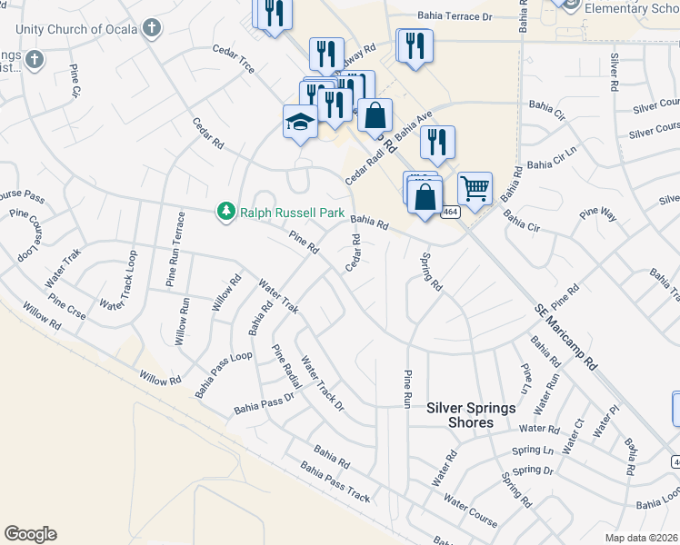 map of restaurants, bars, coffee shops, grocery stores, and more near 4 Pine Radial in Ocala