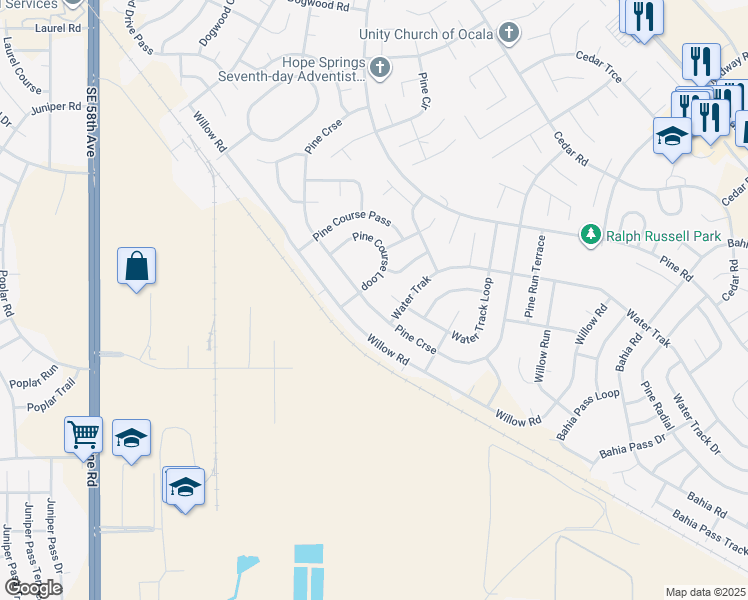 map of restaurants, bars, coffee shops, grocery stores, and more near 108 Pine Course in Ocala