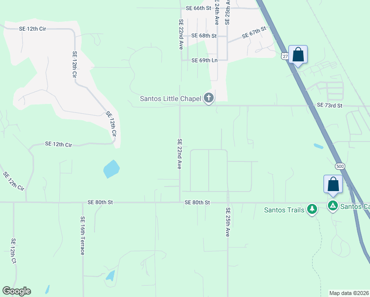 map of restaurants, bars, coffee shops, grocery stores, and more near 7601 Southeast 22nd Avenue in Ocala