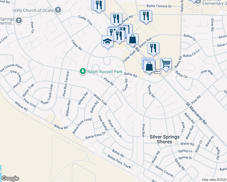 map of restaurants, bars, coffee shops, grocery stores, and more near 4 Pine Radial in Ocala