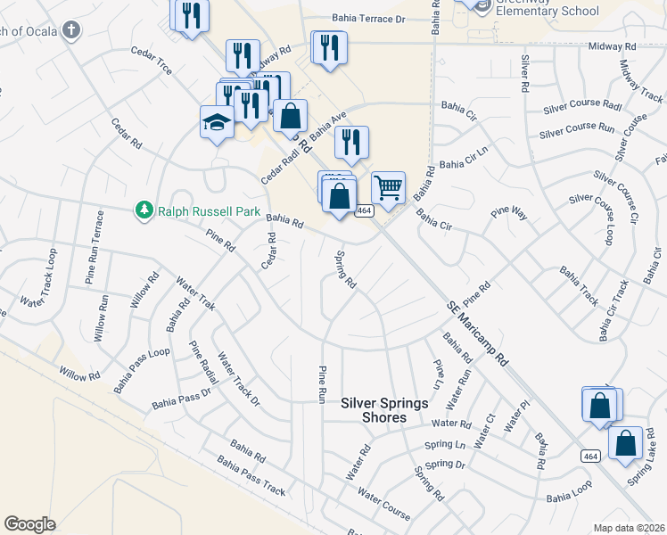 map of restaurants, bars, coffee shops, grocery stores, and more near 9278 Spring Road in Ocala