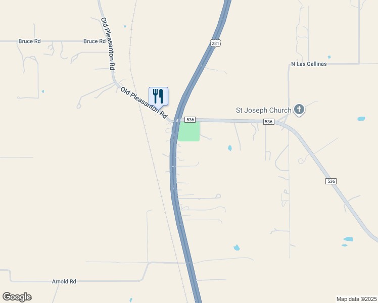 map of restaurants, bars, coffee shops, grocery stores, and more near 10822 U.S. 281 in Pleasanton