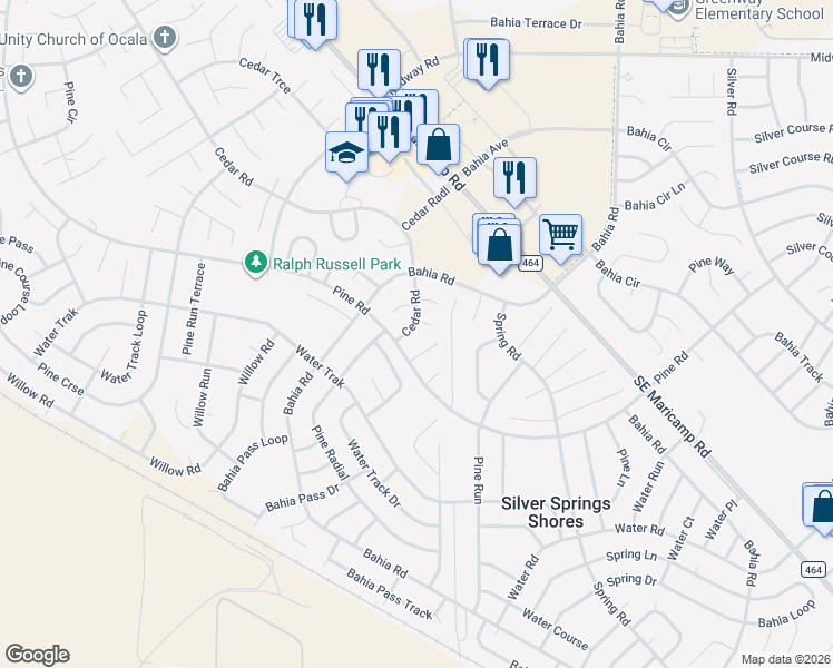 map of restaurants, bars, coffee shops, grocery stores, and more near 5 Cedar Road in Ocala