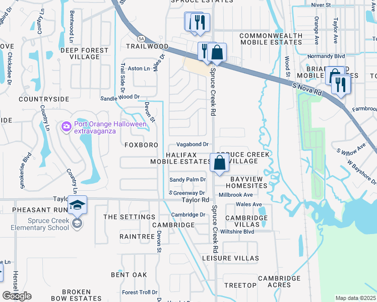 map of restaurants, bars, coffee shops, grocery stores, and more near 1240 Sparton Avenue in Port Orange