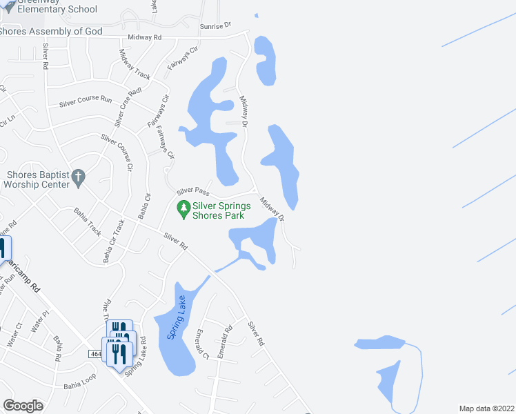 map of restaurants, bars, coffee shops, grocery stores, and more near 745 Midway Drive in Ocala