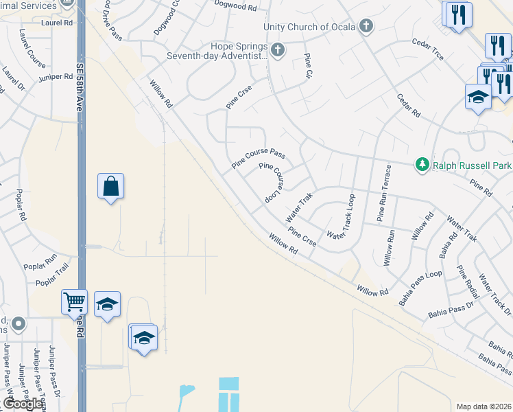 map of restaurants, bars, coffee shops, grocery stores, and more near 41 Pine Course Loop in Ocala