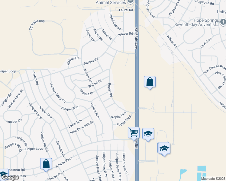 map of restaurants, bars, coffee shops, grocery stores, and more near 31 Poplar Road in Ocala