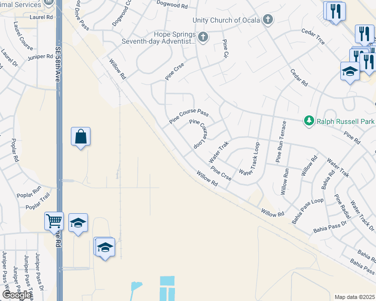 map of restaurants, bars, coffee shops, grocery stores, and more near 41 Pine Course Loop in Ocala