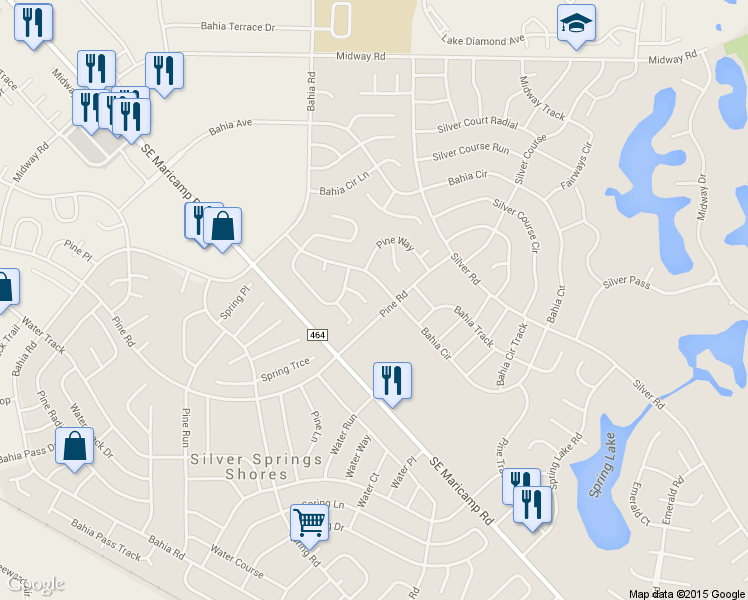 map of restaurants, bars, coffee shops, grocery stores, and more near 9 Bahia Cir Way in Ocala