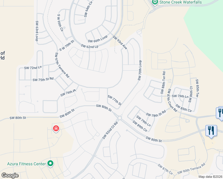 map of restaurants, bars, coffee shops, grocery stores, and more near 9502 Southwest 70th Loop in Ocala