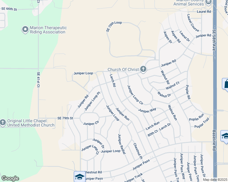 map of restaurants, bars, coffee shops, grocery stores, and more near 116 Larch Road in Ocala