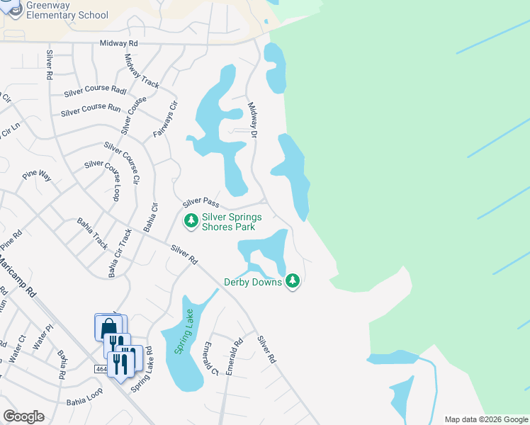 map of restaurants, bars, coffee shops, grocery stores, and more near 747 Midway Drive in Ocala