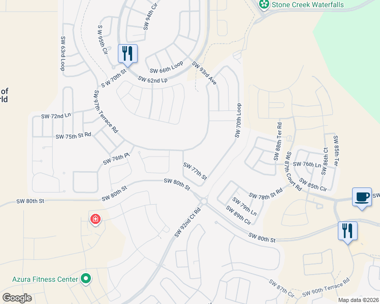 map of restaurants, bars, coffee shops, grocery stores, and more near 9502 Southwest 70th Loop in Ocala