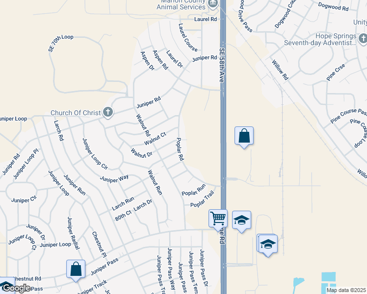 map of restaurants, bars, coffee shops, grocery stores, and more near 31 Poplar Road in Ocala