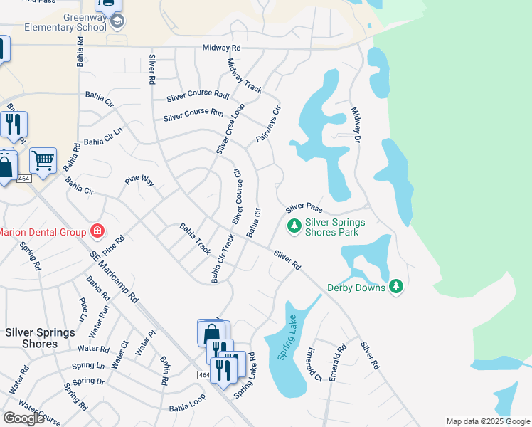 map of restaurants, bars, coffee shops, grocery stores, and more near 619 Silver Pass in Ocala