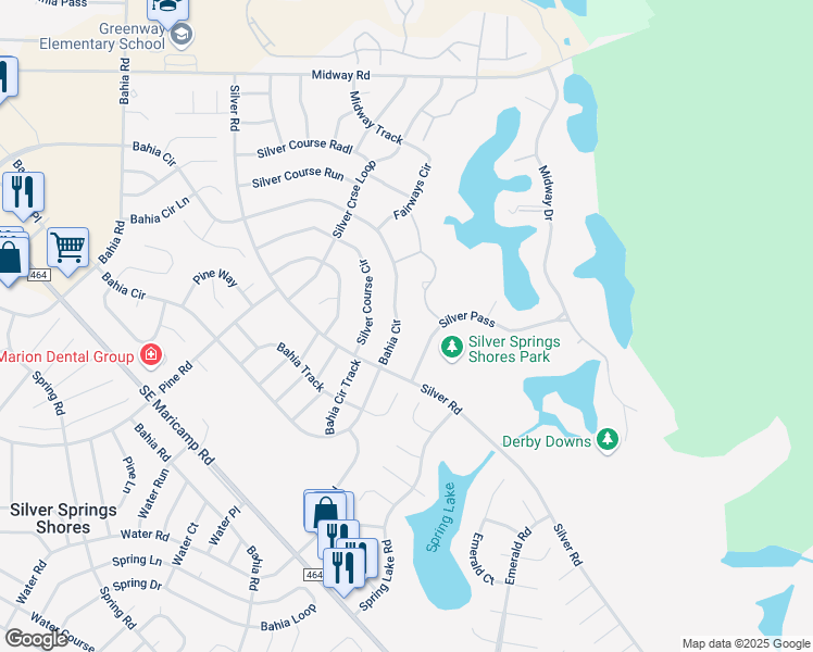 map of restaurants, bars, coffee shops, grocery stores, and more near 600 Bahia Circle in Ocala