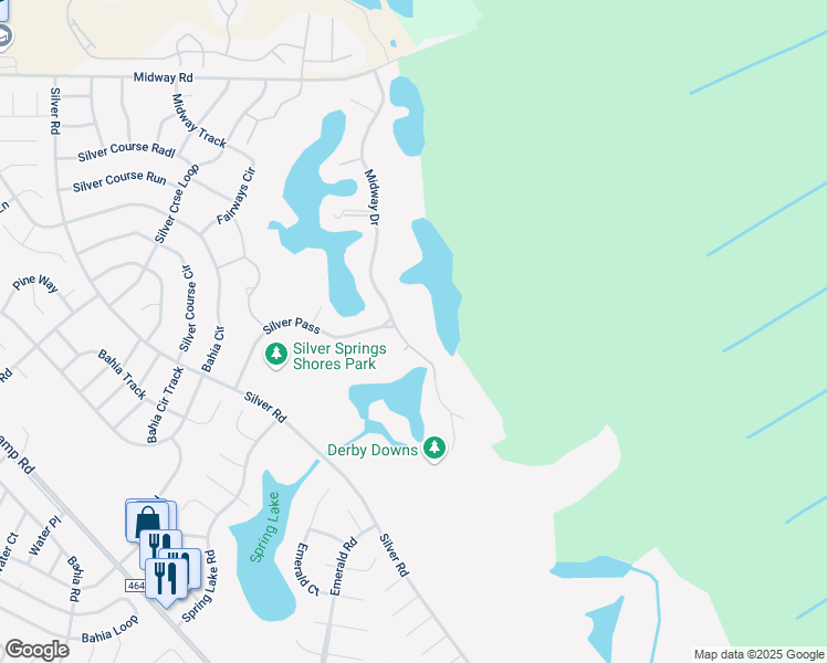 map of restaurants, bars, coffee shops, grocery stores, and more near 747 Midway Drive in Ocala