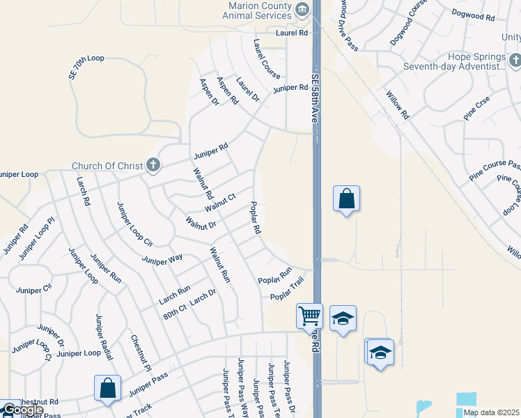 map of restaurants, bars, coffee shops, grocery stores, and more near 31 Poplar Road in Ocala