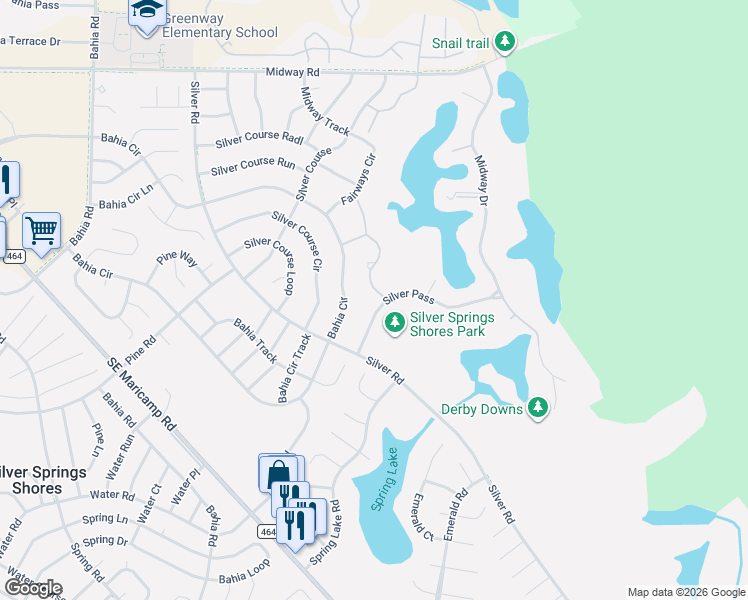 map of restaurants, bars, coffee shops, grocery stores, and more near 633 Silver Pass in Ocala