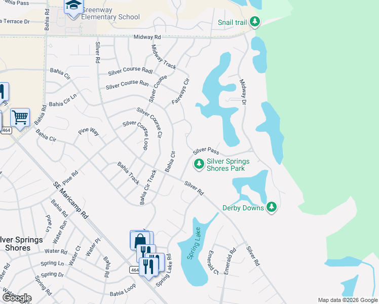 map of restaurants, bars, coffee shops, grocery stores, and more near 633 Silver Pass in Ocala