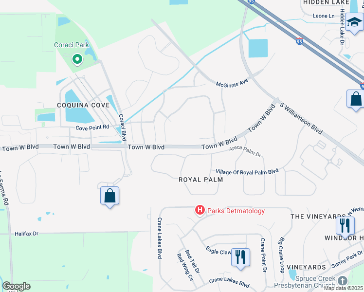 map of restaurants, bars, coffee shops, grocery stores, and more near 1706 Weeping Elm Circle in Port Orange