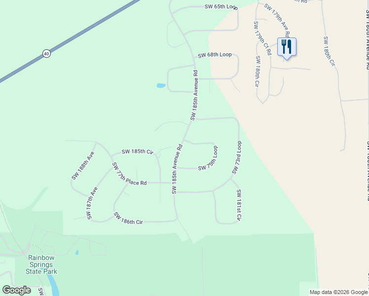 map of restaurants, bars, coffee shops, grocery stores, and more near 18201 Southwest 75th Loop in Dunnellon