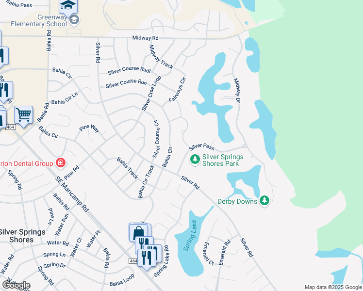 map of restaurants, bars, coffee shops, grocery stores, and more near 583 Fairways Circle in Ocala