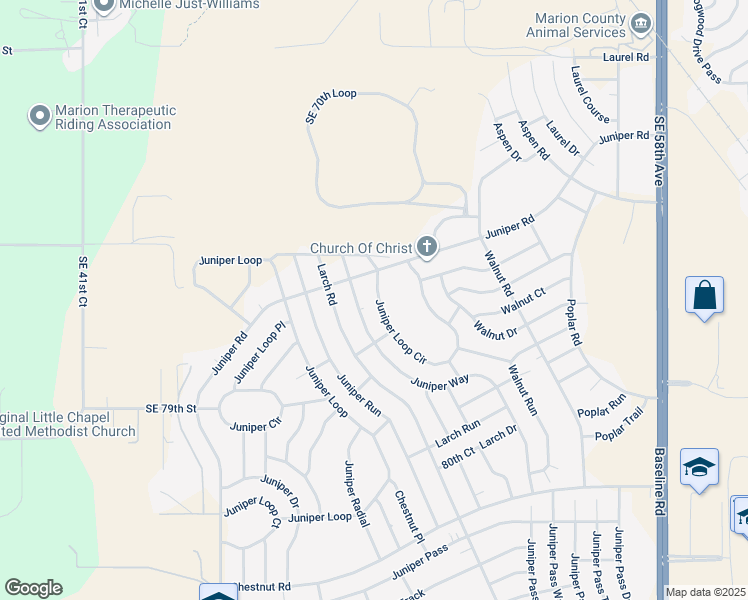 map of restaurants, bars, coffee shops, grocery stores, and more near 142 Juniper Loop Circle in Ocala