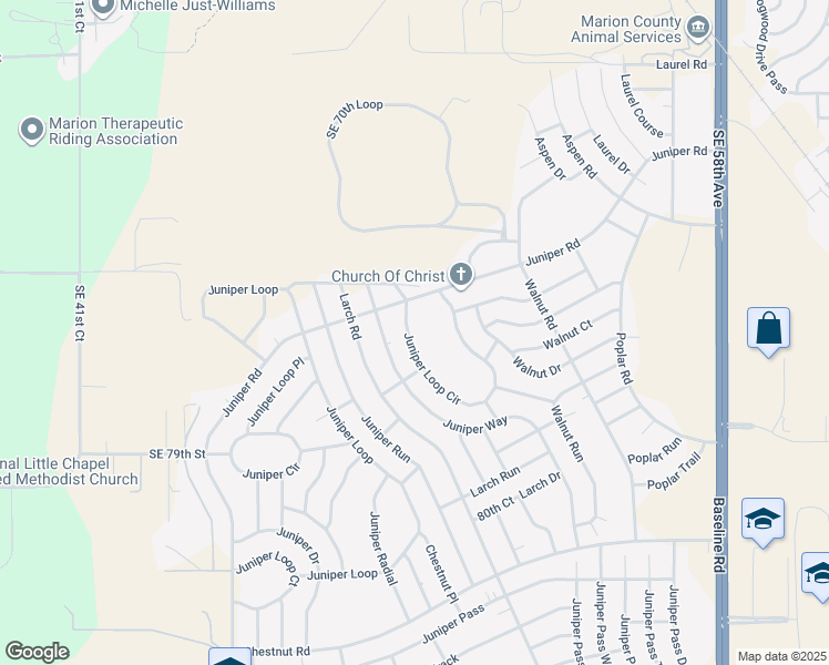 map of restaurants, bars, coffee shops, grocery stores, and more near 137 Juniper Loop Circle in Ocala