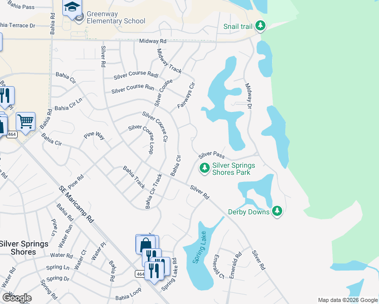 map of restaurants, bars, coffee shops, grocery stores, and more near 583 Fairways Circle in Ocala