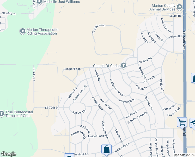 map of restaurants, bars, coffee shops, grocery stores, and more near 8002 Juniper Road in Ocala