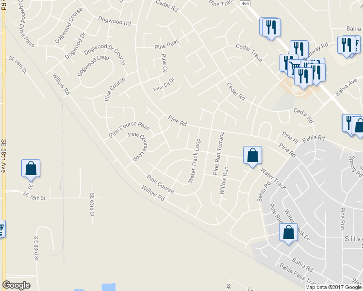 map of restaurants, bars, coffee shops, grocery stores, and more near 27 Water Track in Ocala