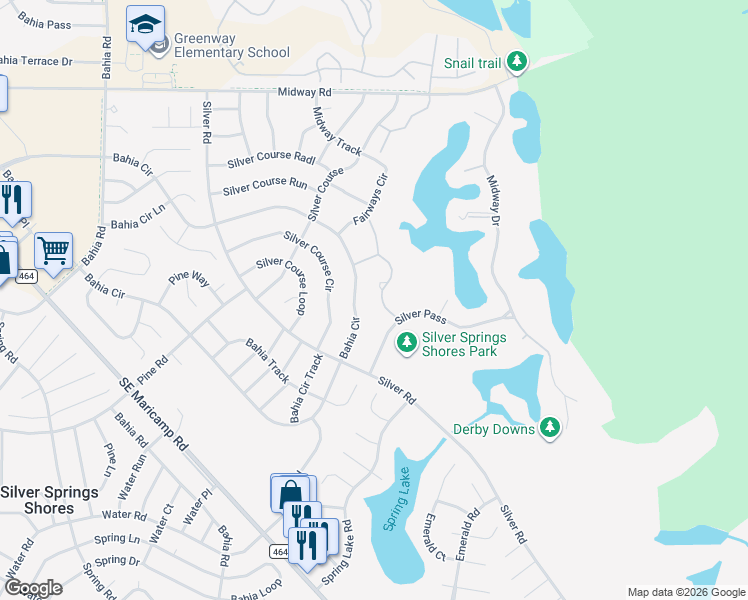 map of restaurants, bars, coffee shops, grocery stores, and more near 583 Fairways Circle in Ocala