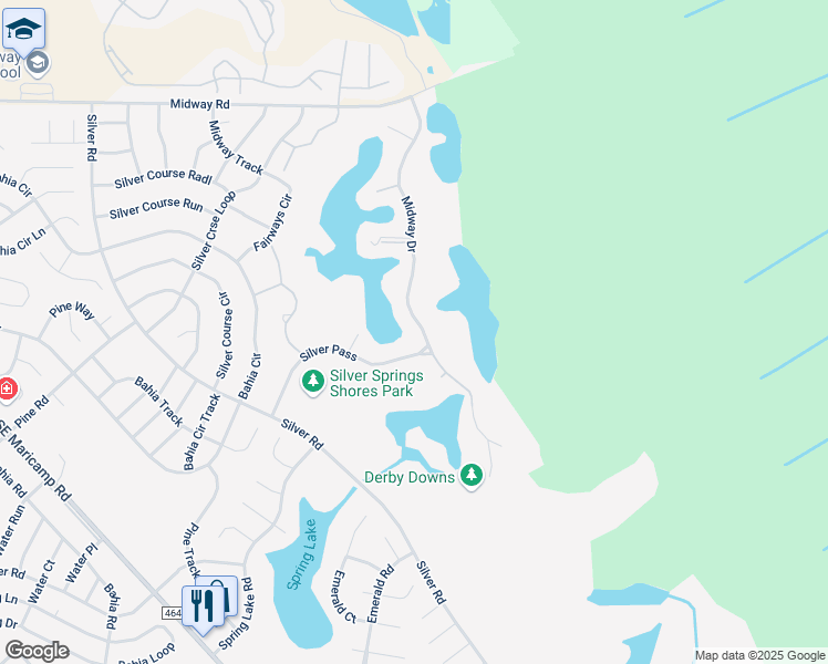 map of restaurants, bars, coffee shops, grocery stores, and more near 665 Midway Drive in Ocala