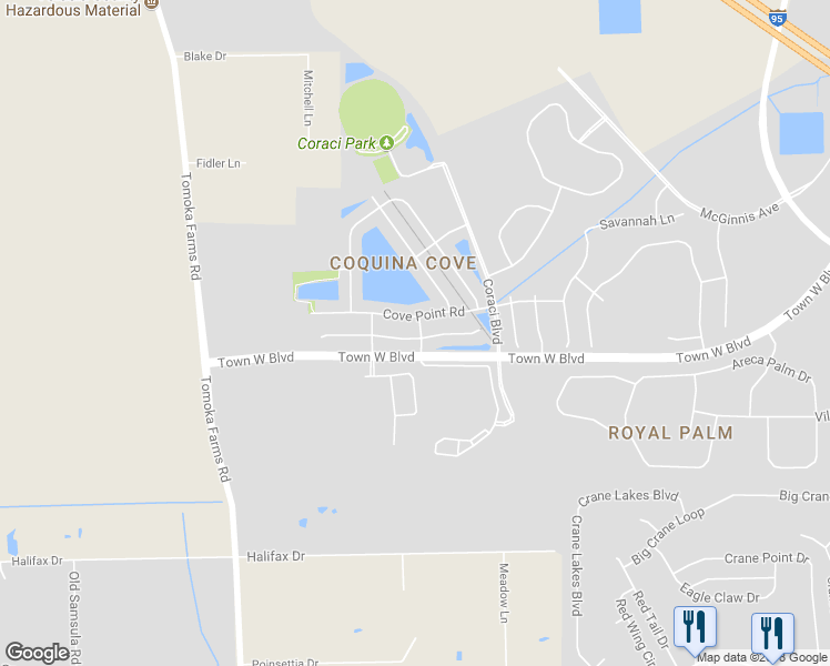 map of restaurants, bars, coffee shops, grocery stores, and more near 1945 Yellowfin Drive in Port Orange