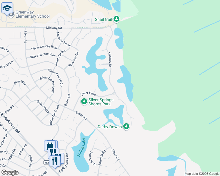 map of restaurants, bars, coffee shops, grocery stores, and more near 665 Midway Drive in Ocala