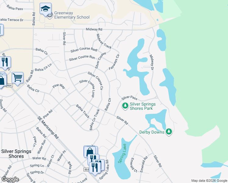 map of restaurants, bars, coffee shops, grocery stores, and more near 570 Bahia Circle in Ocala