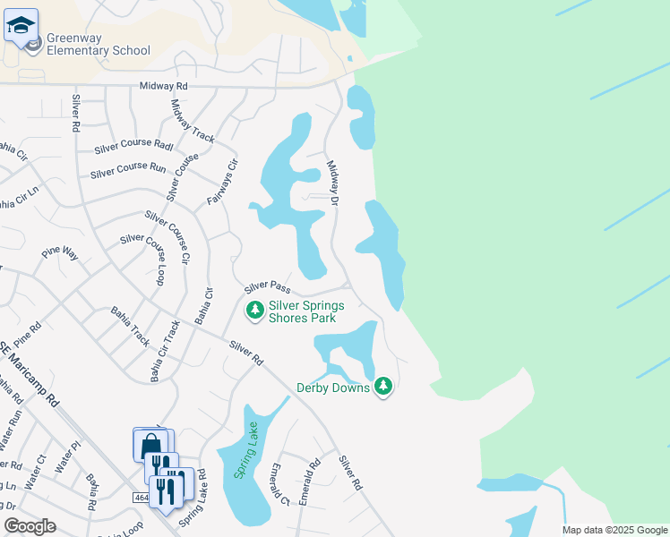 map of restaurants, bars, coffee shops, grocery stores, and more near 665 Midway Drive in Ocala