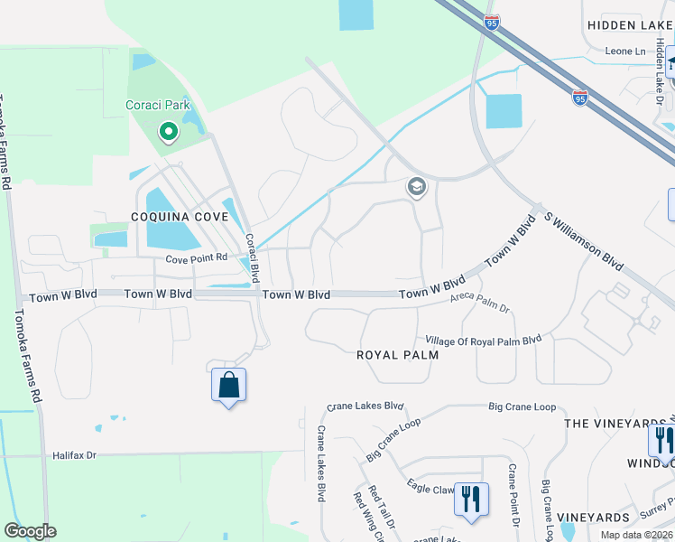 map of restaurants, bars, coffee shops, grocery stores, and more near 5245 Plantation Home Way in Port Orange