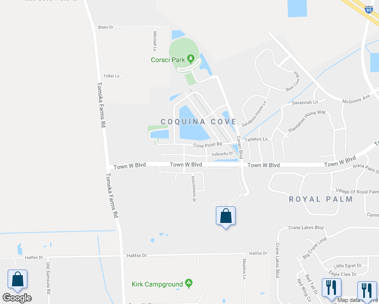 map of restaurants, bars, coffee shops, grocery stores, and more near 1965 Yellowfin Drive in Port Orange